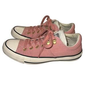 Converse All Star Pink Canvas Chuck Taylor Shoes Fur Tongue Padded Heel Size 7